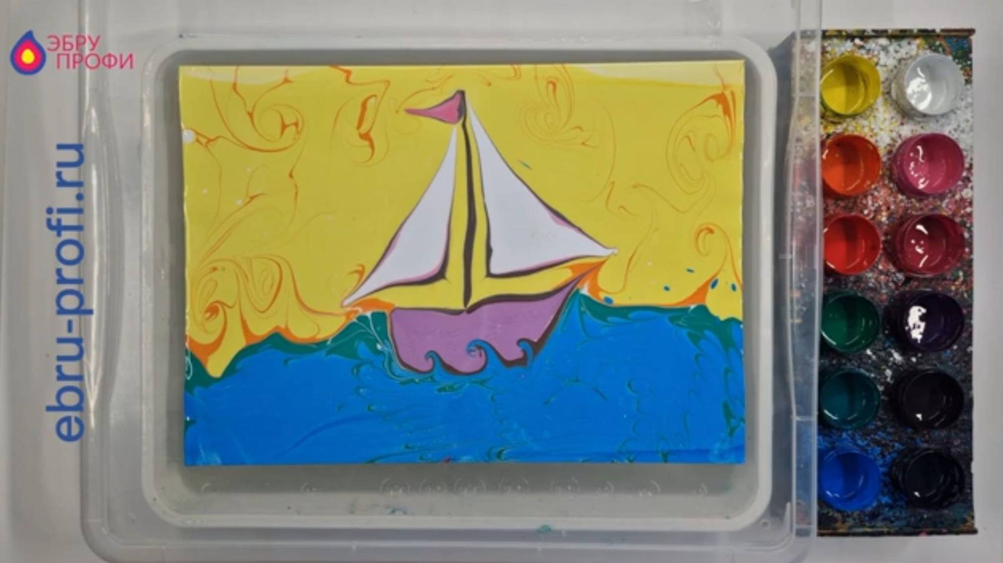 Рисуем на воде. _КОРАБЛИК_. Урок для самостоятельной практике по эбру от ЭБРУ-ПРОФИ. смотреть онлайн