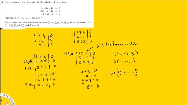 Find a basis and the dimension for the solution of the system - Linear Algebra смотреть онлайн