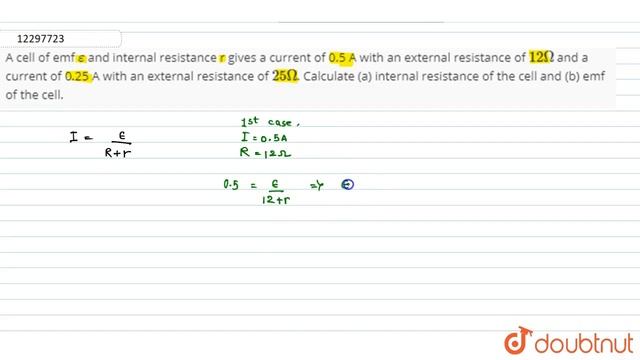 A cell of emf epsilon and internal resistance r gives a current of 0.5 A with an external resist... смотреть онлайн