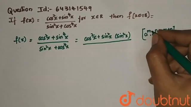 If `f(x)=(cos^(2)x +sin^(4)x)/(sin^(2)x +cos^(4)x)` for `x in R ` then `f |Class 11 MATH | Doubtnu смотреть онлайн