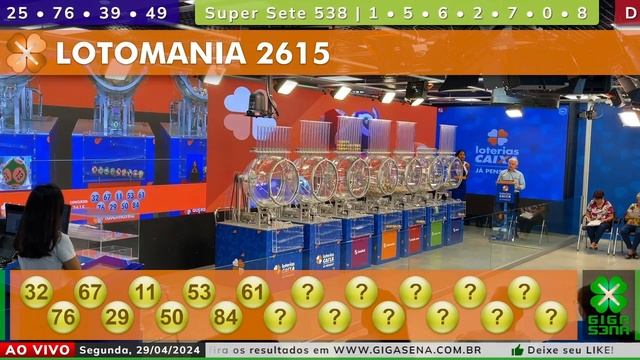 Resultado da Lotomania 2615, Segunda-feira, 29/04/2024 | GIGA-SENA смотреть онлайн