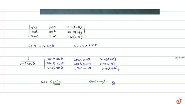 `|[sinA, cosA, sin(A+theta)] , [sinB, cosB, sin(B+theta)] , [sinC, cosC, sin(C+theta)]|=` смотреть онлайн