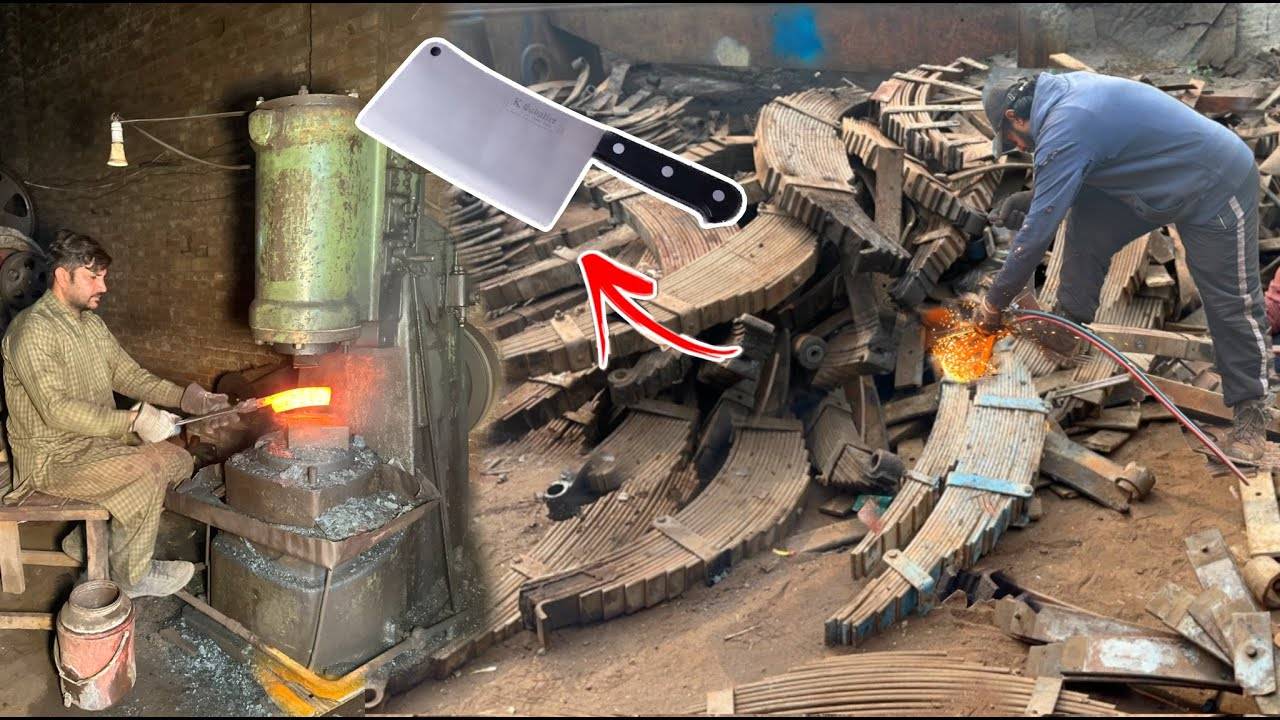 Процесс переработки Старой листовой пружины для изготовления Мясницкого тесака | Переработка Металла смотреть онлайн