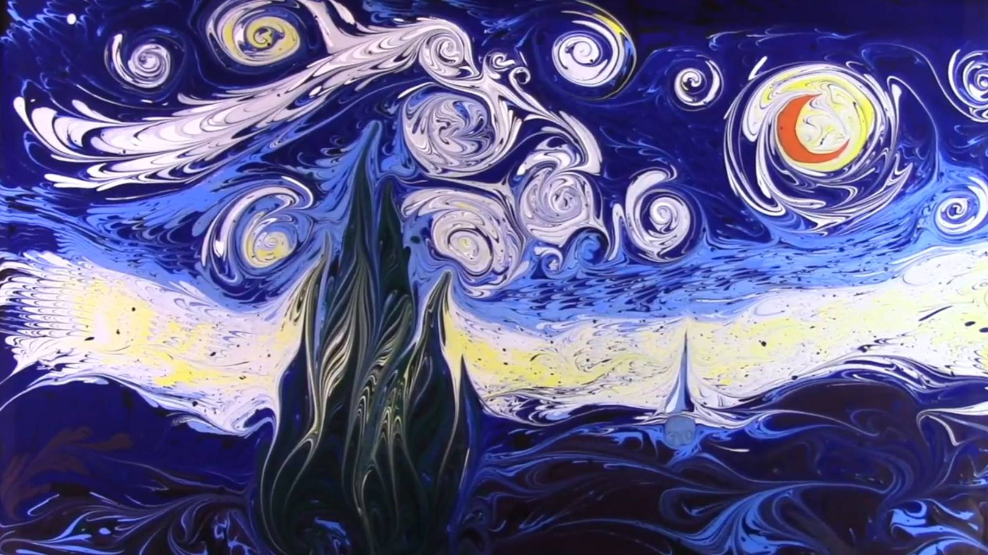 Звездное небо, эбру, рисование на воде смотреть онлайн