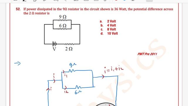If power dissipated in the 9Ω resistor in the circuit shown is 36 Watt, the potential difference ac смотреть онлайн