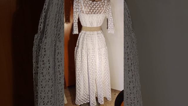 Свадебное платье на тридцатилетие совместной жизни из хлопка крючком. И кофточка для сына спицами.