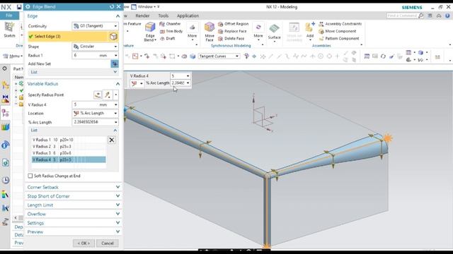 NX 12 Edge blend variable radius смотреть онлайн