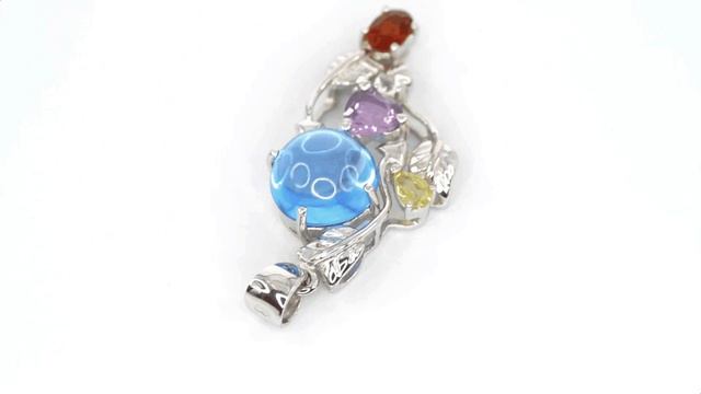 Blue Topaz Tourmaline Amethyst Gemstone Cluster Sterling Silver Pendant + Chain смотреть онлайн