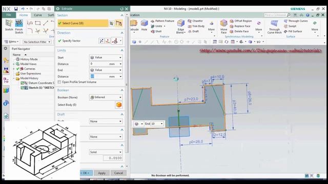Siemens Nx CAD Basic Modeling tutorial for beginner part 3 NX 10 смотреть онлайн