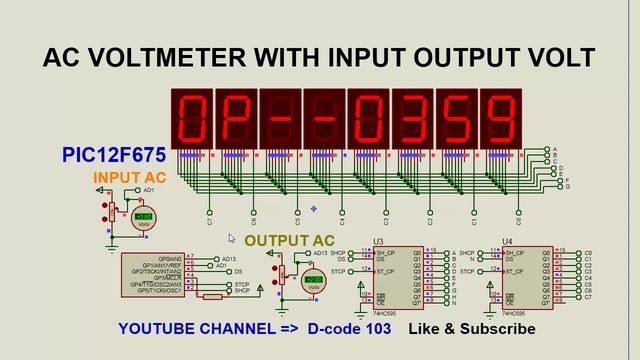 AC VOLTMETER PIC12F675  Seven Segment And 74hc595 With In-Out Volt