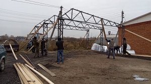 Гараж ангар.  односкатный ангар, установка каркаса