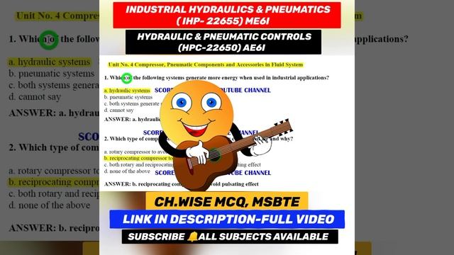 Industrial hydraulics and pneumatics - IHP 22655 MSBTE MCQ ME6I | HPC 22650 MCQ AE6I MSBTE |#shorts смотреть онлайн