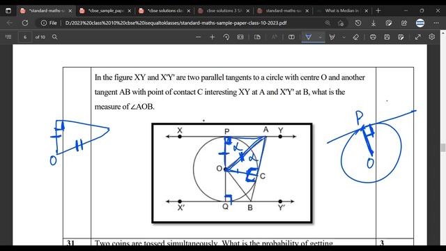 XY and X'Y' are two parallel tangents to a circle with centre O and another tangent AB with point.. смотреть онлайн