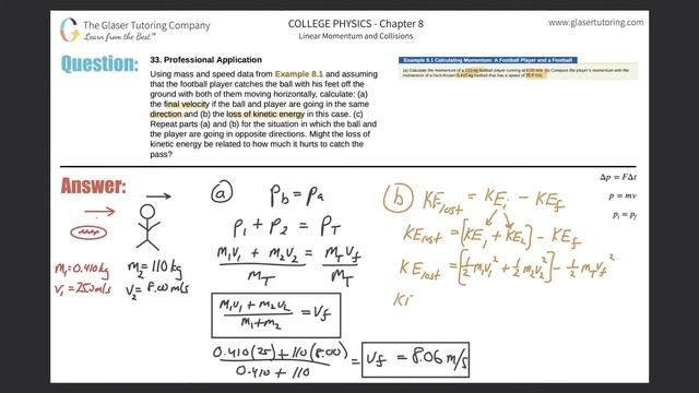 8.33 | Using mass and speed data from Example 8.1 and assuming that the football player catches the смотреть онлайн