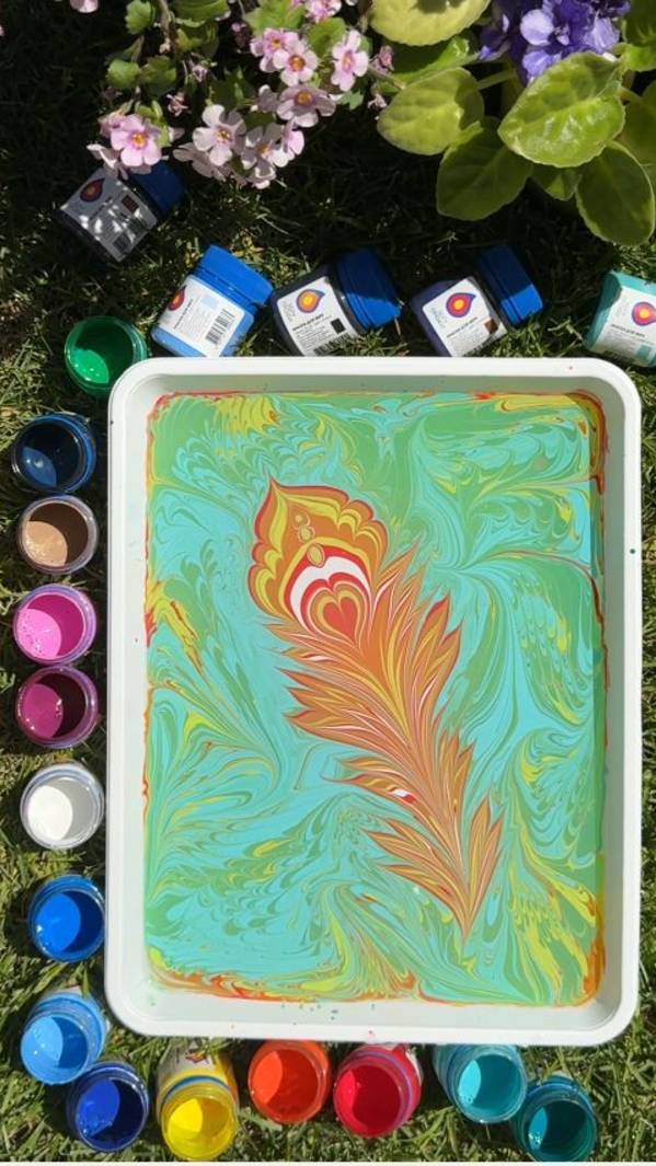 Перо жар птицы. Эбру шоу Техника рисования на воде, эбру смотреть онлайн