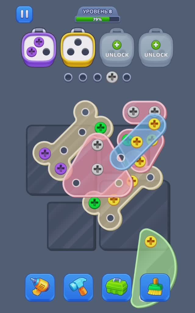 Игры. Головоломка. Собери все шурупы по цветам. Дойди до конца. Залипательное видео. смотреть онлайн