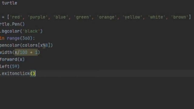 Как сделать разноцветную спираль. Python turtle смотреть онлайн