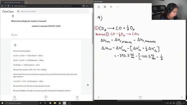 What is the enthalpy for reaction 1 reversed? reaction 1 reversed CO2?CO+ 12O2 смотреть онлайн