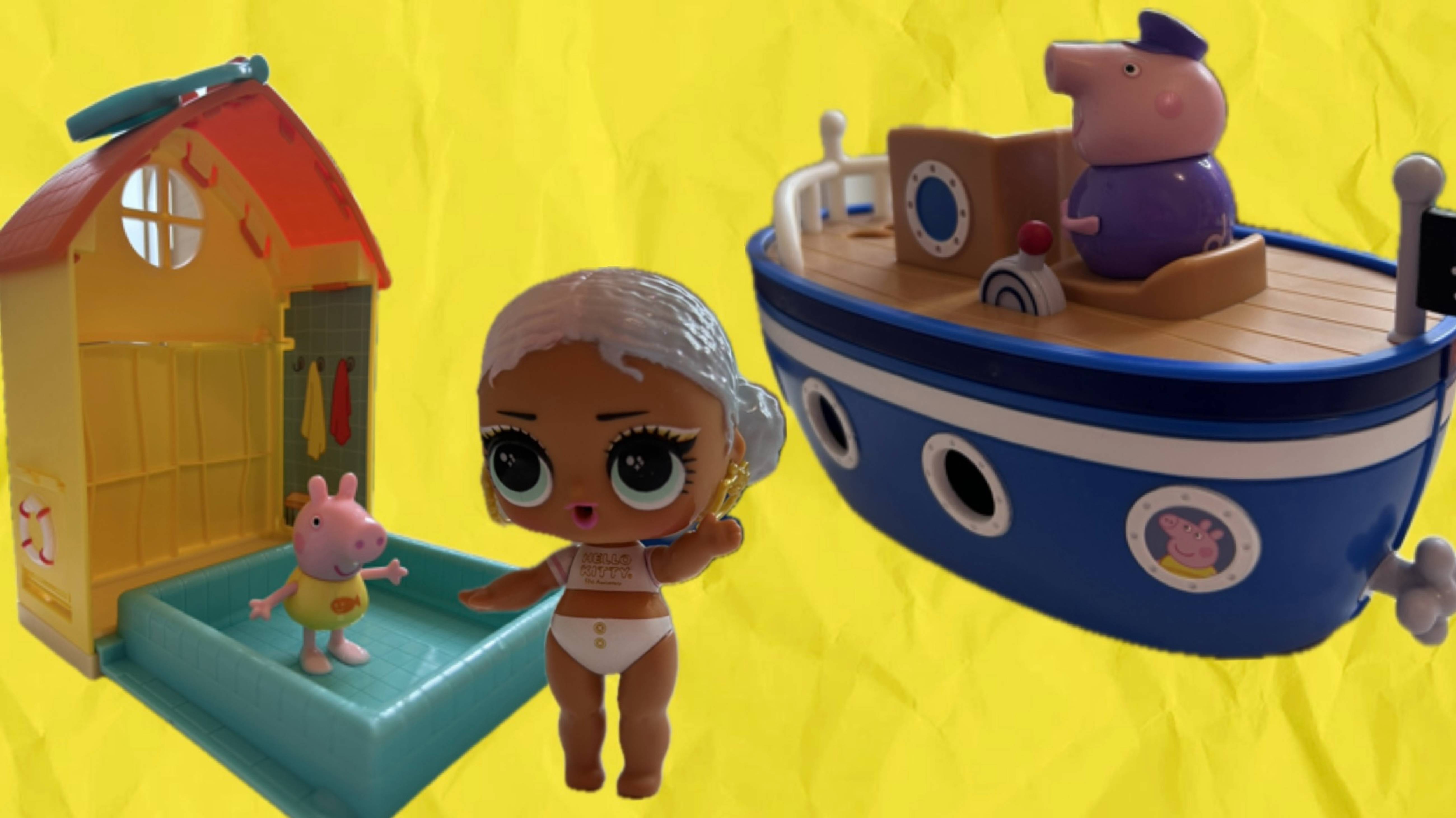 Лолы в бассейне.Джордж и дедушка Свин на корабле.