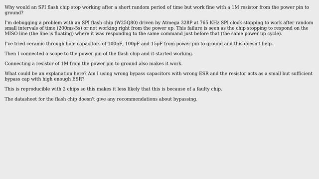 Electronics: SPI flash chip failing without a 1M resistor from power pin to ground (2 Solutions!!) смотреть онлайн