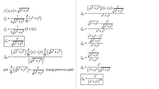 Second order partial derivatives: f(x,y) = sqrt(x^2 + y^2) смотреть онлайн