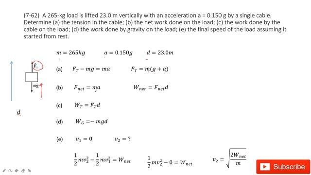(7-62) A 265-kg load is lifted 23.0 m vertically with an acceleration a = 0.150 g by a single cabl смотреть онлайн