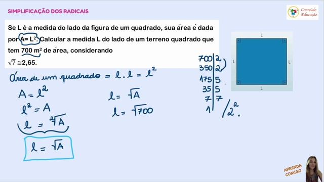 SIMPLIFICAÇÃO DOS RADICAIS_Se L é a medida do lado da figura de um quadrado, sua área é dada p..._1 смотреть онлайн