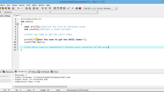 Program to get the ASCII value of the given characters. смотреть онлайн