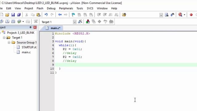 Blinking LED simulation with ATMEL using embedded c in keil compiler смотреть онлайн