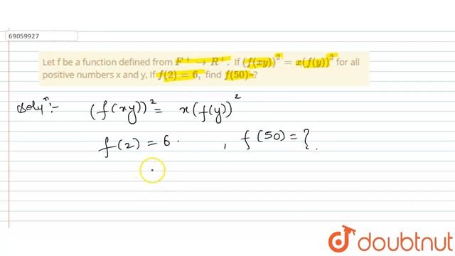 Let f be a function defined from F^(+)rarrR^(+). If (f(xy))^(2)=x(f(y))^(2) for all positive num... смотреть онлайн