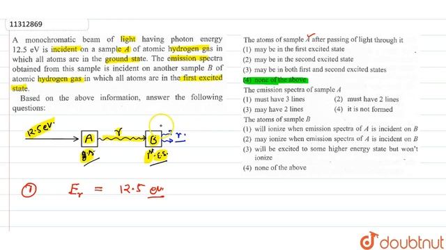 A monochromatic beam of light having photon energy `12.5 eV` is incident on a simple `A` смотреть онлайн
