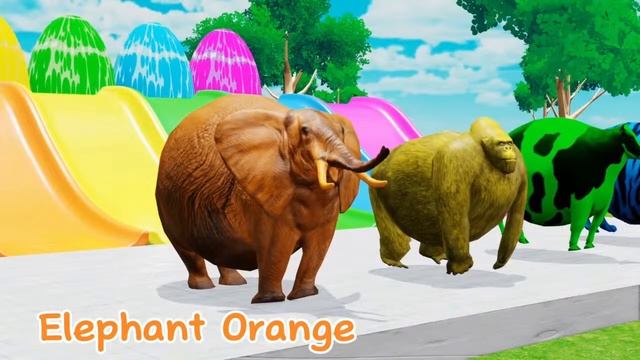 Long Slide Game With Elephant Gorilla Buffalo Hippopotamus Tiger - 3d Animal Game - Funny 3d Animal смотреть онлайн