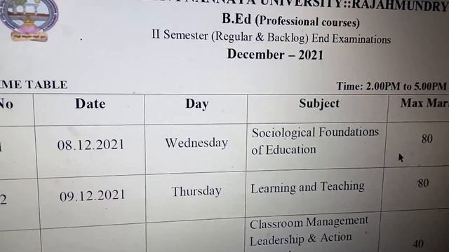 B.Ed-2nd Semester Examination December 2021 Time table Adikavi nannaya university смотреть онлайн