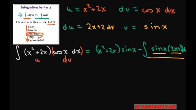 Integration by Parts (x^2 + 2x) cos x dx example 8. LIATE смотреть онлайн