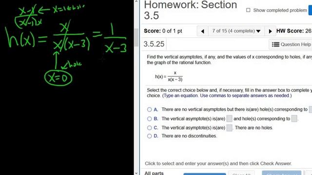 Vertical Asympotes and Holes of the Rational Function h(x) = x/(x(x - 3)) MyMathlab смотреть онлайн