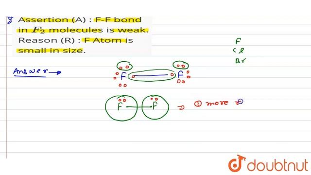 Assertion (A) : F-F bond in F_2 molecules is weak. Reason (R) : F Atom is small in size. | 12 | ... смотреть онлайн