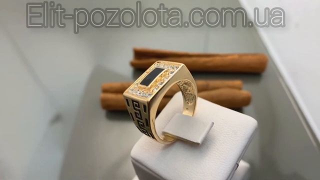 Видеообзор на Мужское Кольцо "MR 952" Белые фианиты, черная эмаль, Позолота РО смотреть онлайн