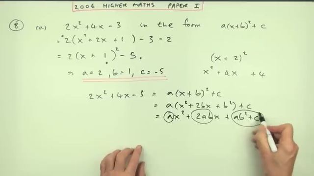 2006 SQA Higher Maths: paper 1 no.8: Completing the square. смотреть онлайн