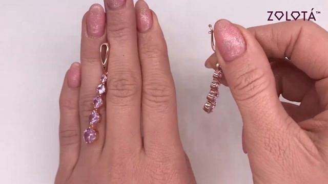 Серьги ZOLOTA с розовыми фианитами (куб. цирконием) из медицинского золота (в позолоте) - ЗЛ00850 смотреть онлайн