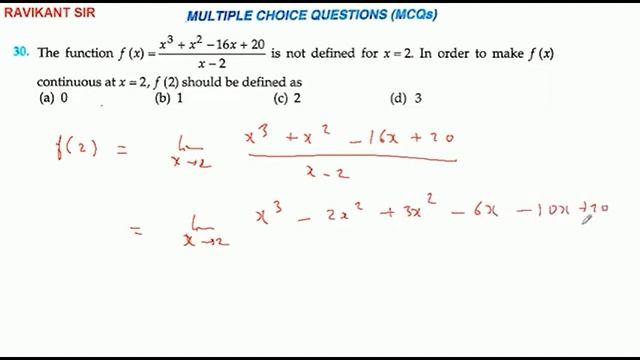 The function f (x)= x^3 +x^2-16x+20/x-2, is not defined for x=2. In order to make f (x) continuous смотреть онлайн