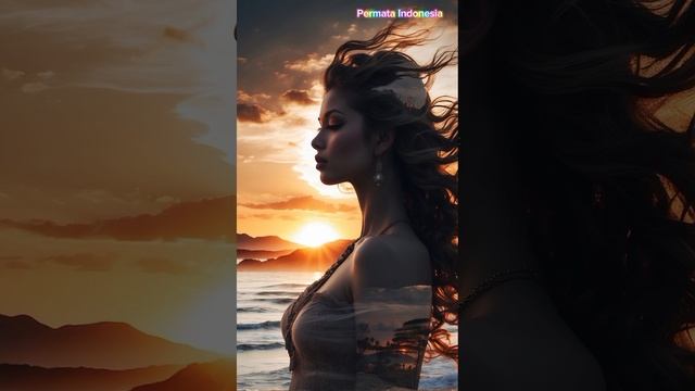 A beautiful double exposure that combines a goddess silhouette with sunset coast, sunset coast смотреть онлайн