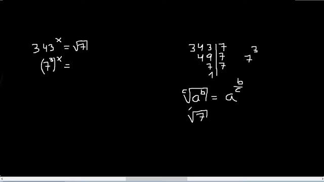 343 elevado a x igual a raiz cuadrada de 7 ecuacion con x de exponente 343^x=√7 смотреть онлайн