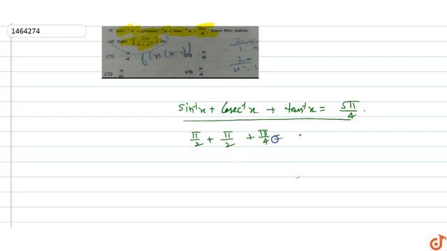 If `sin^(- 1)x+c o s e c^(- 1)x+tan^(- 1)x=(5pi)/4` then the value смотреть онлайн