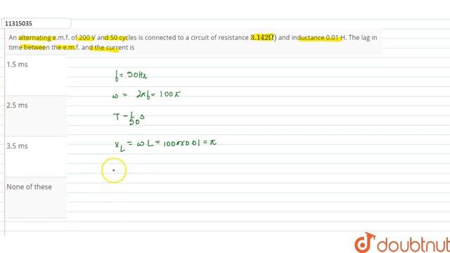 An alternating e.m.f. of 200 V and 50 cycles is connected to a circuit of resistance ` смотреть онлайн
