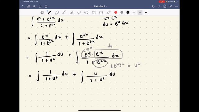 U-Substitution (integral of (e^x+e^(2x))/(1+e^(2x)) ) смотреть онлайн