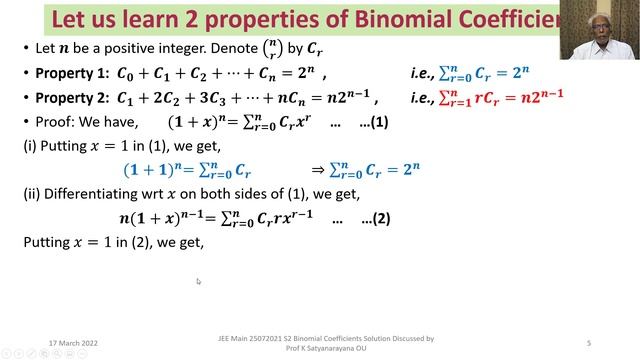 JEE Main 25072021 S2 Binomial Coefficients Binomial Th Solution Discussed by Prof K Satyanarayana O смотреть онлайн