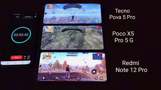 Tecno Pova 5 Pro Vs POCO X5 Pro Vs Redmi Note 12 Pro Free Fire Battery Drain Test ( 100 To 0% ) смотреть онлайн