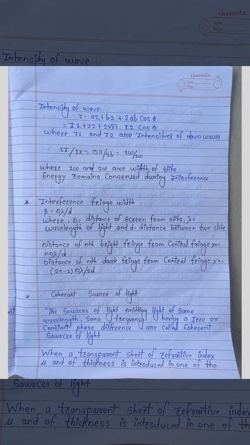 Wave optics short notes all chapter //written by shubham ✍️✍️✍️✍️ смотреть онлайн
