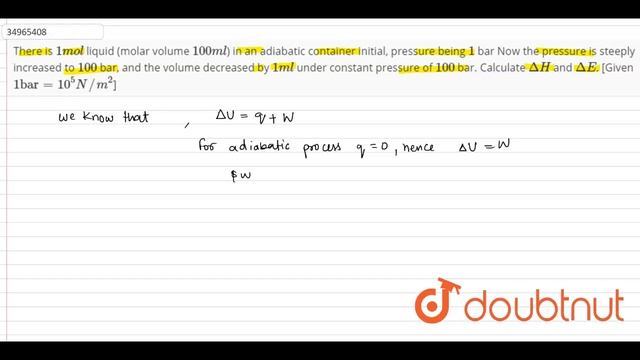 There is `1 mol` liquid (molar volume `100 ml`) in an adiabatic container initial, pressure смотреть онлайн