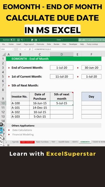 Eomonth - End Of Month Calculate Due Date In Ms Excel смотреть онлайн